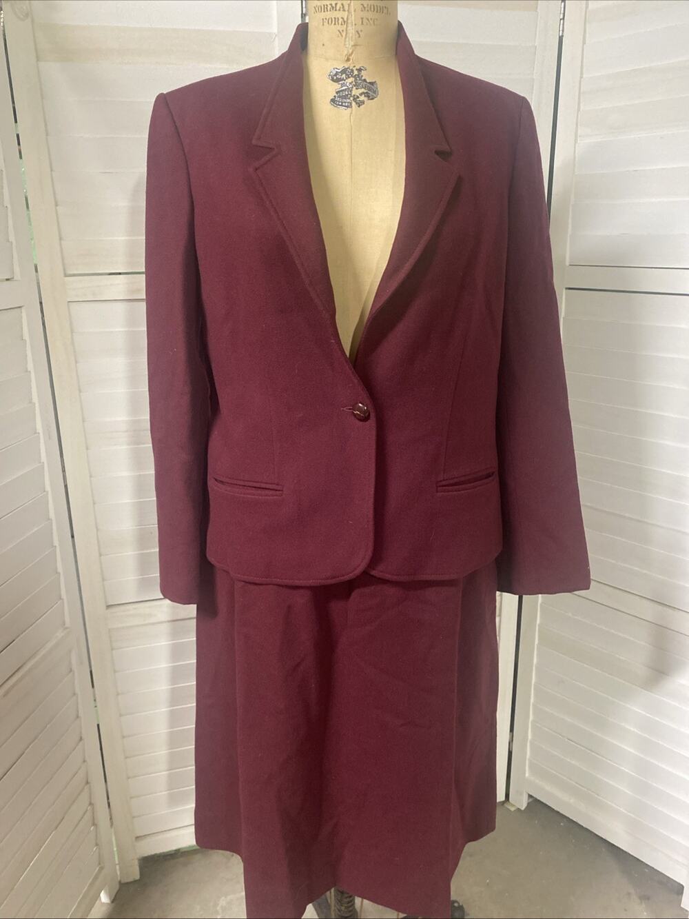 Vintage 90a Breckenridge Jacket Skirt Suit Maroon Lined A Line Union USA L/XL